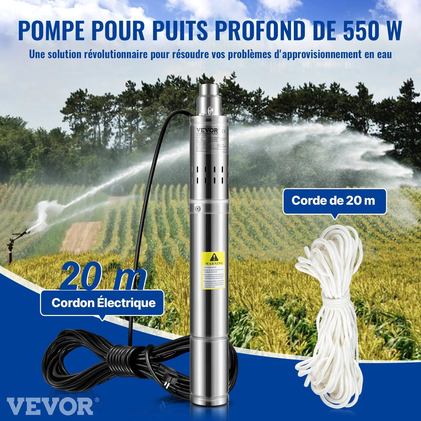 Потопяема помпа за дълбоки кладенци, 550 W, 230 V/50 Hz, 35 л/мин
