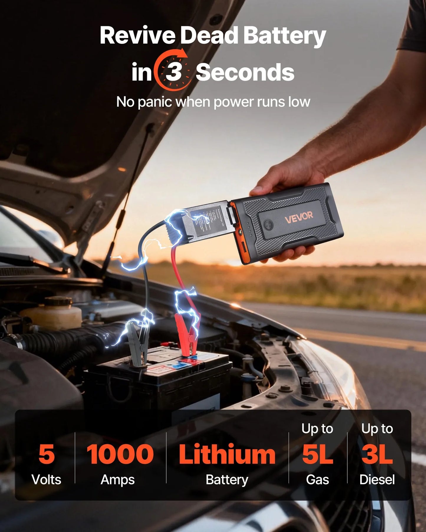 Джъмп стартер 1000А, 12V, опция Power Bank за телефон + фенер